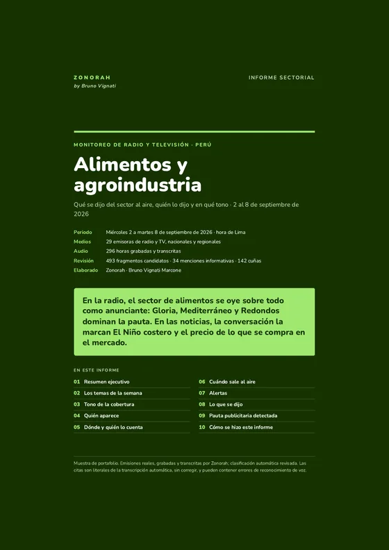 Portada del informe Alimentos y agroindustria