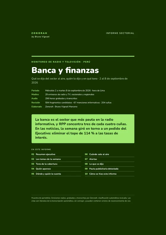 Portada del informe Banca y finanzas