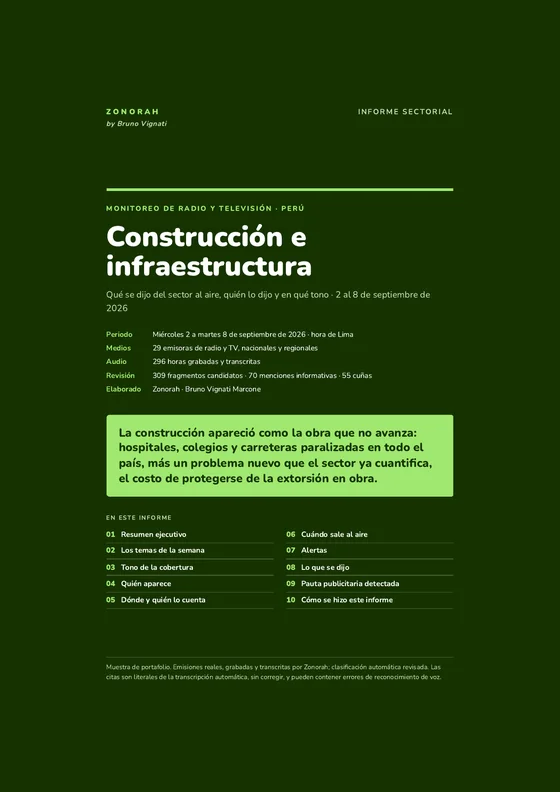 Portada del informe Construcción e infraestructura