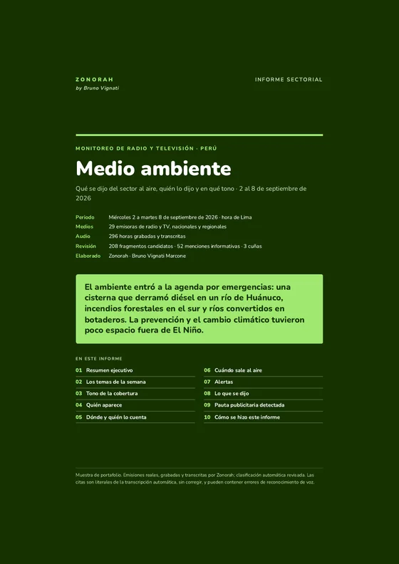 Portada del informe Medio ambiente