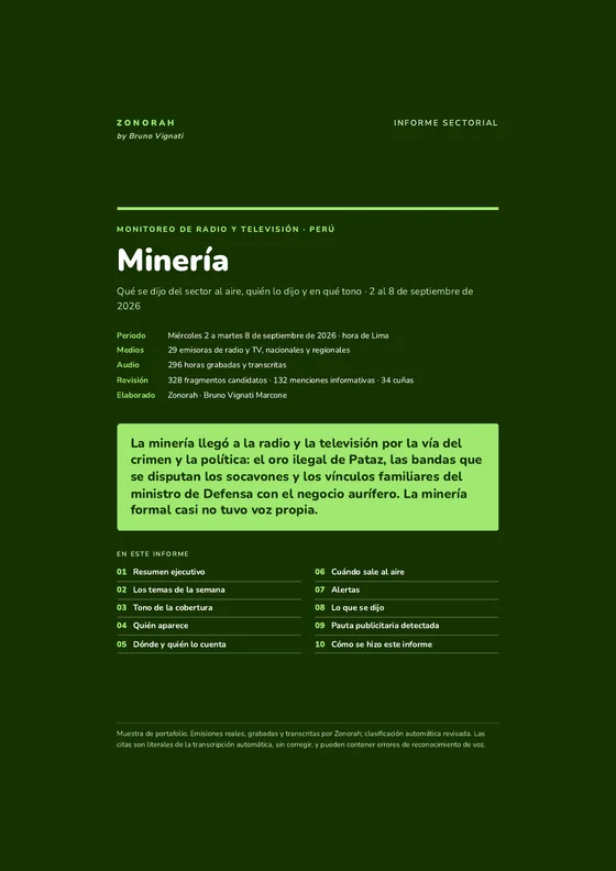 Portada del informe Minería