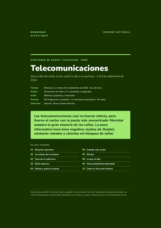 Portada del informe Telecomunicaciones
